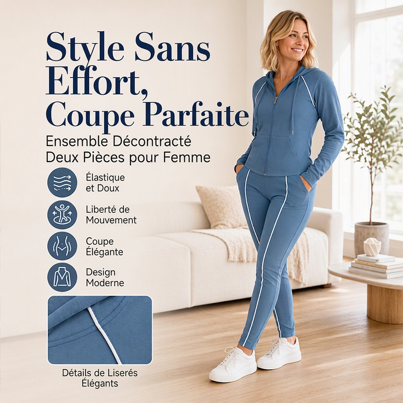 Ensemble de survêtement à capuche zippé et pantalon de sport pour femme
