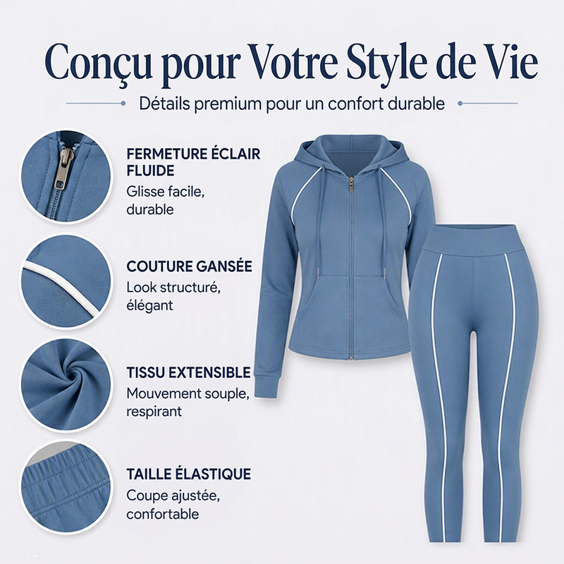 Ensemble de survêtement à capuche zippé et pantalon de sport pour femme