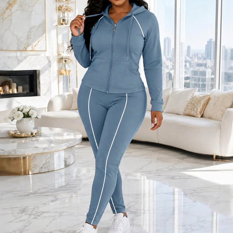 Ensemble de survêtement à capuche zippé et pantalon de sport pour femme