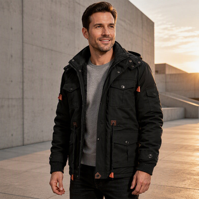 Veste d'hiver thermique pour hommes avec capuche amovible