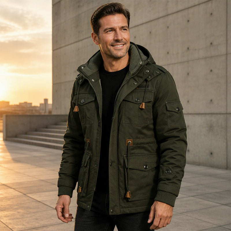 Veste d'hiver thermique pour hommes avec capuche amovible