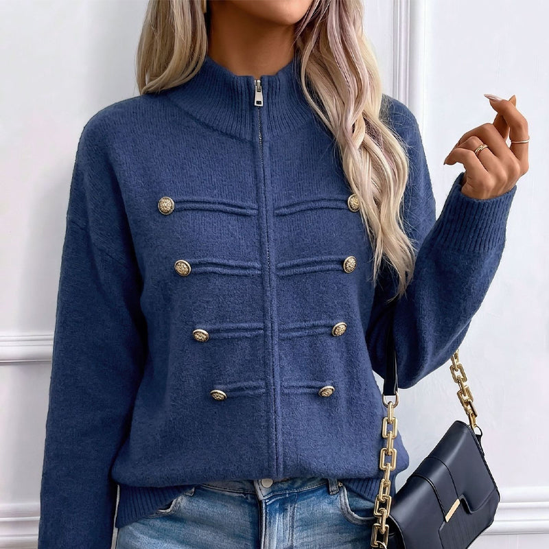 Veste en maille décontractée à double fermeture éclair pour femme