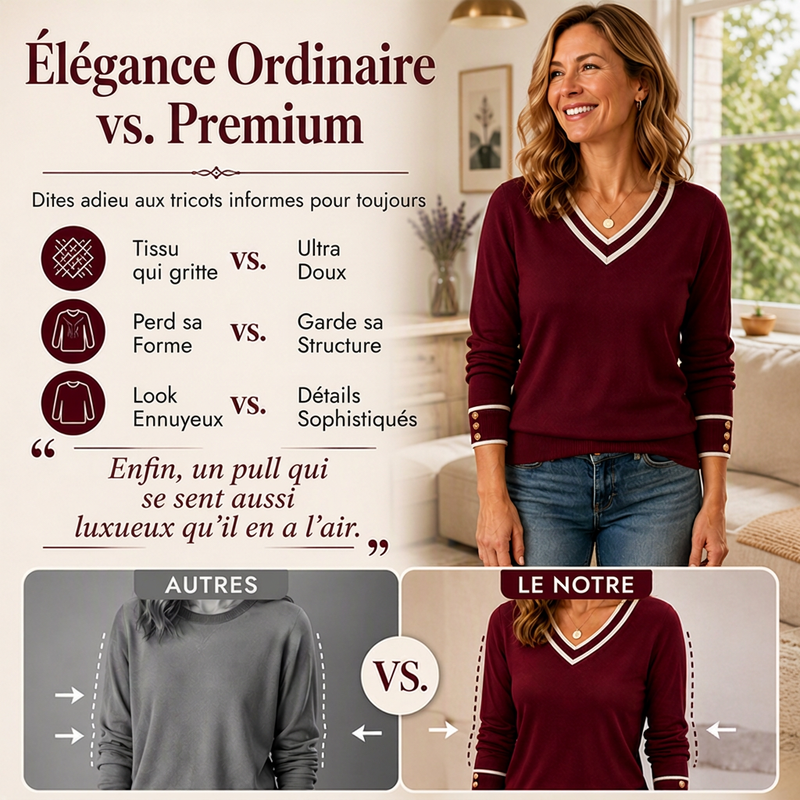 Haut en maille élégant pour femme à col V contrasté