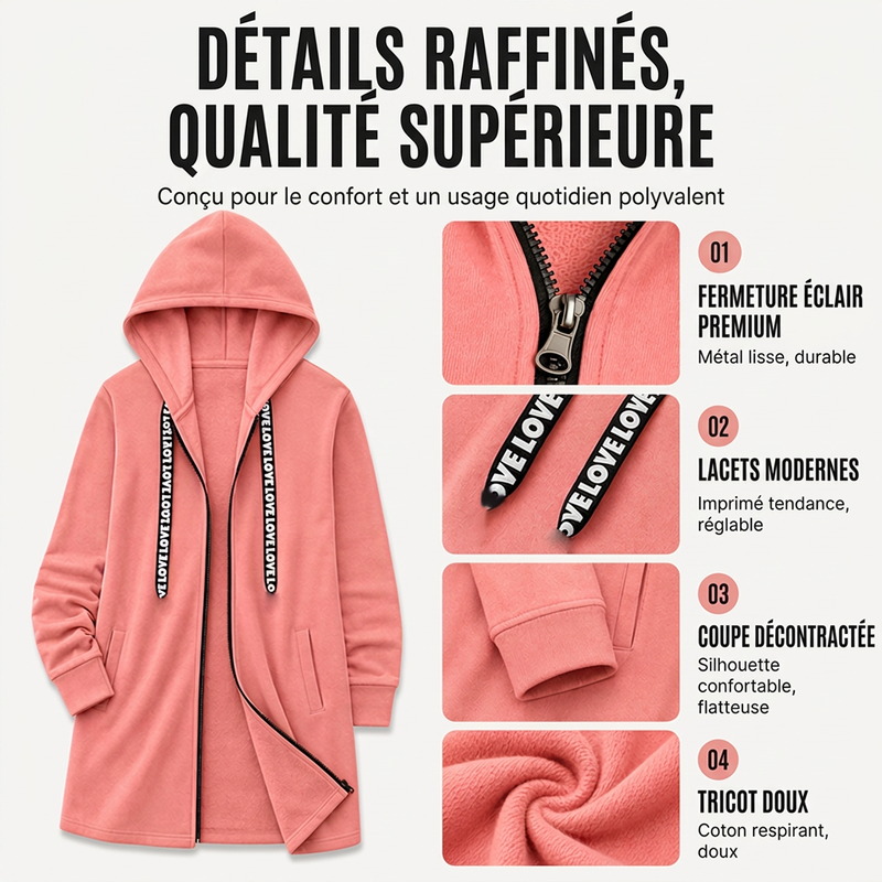 Veste à capuche mi-longue épaisse pour femme