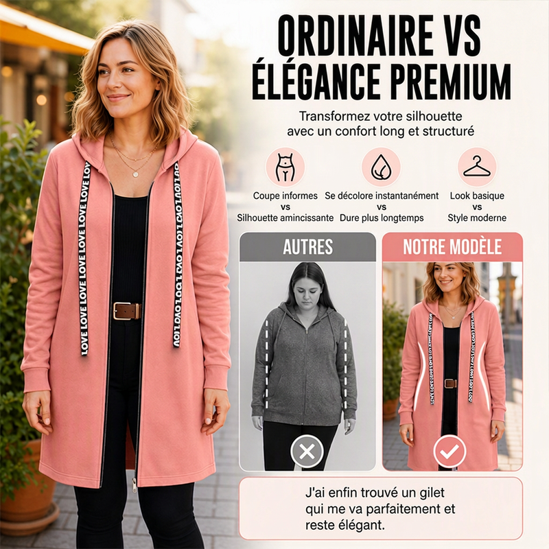 Veste à capuche mi-longue épaisse pour femme