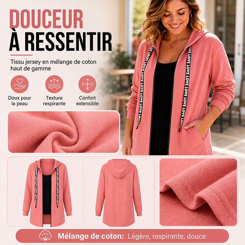 Veste à capuche mi-longue épaisse pour femme
