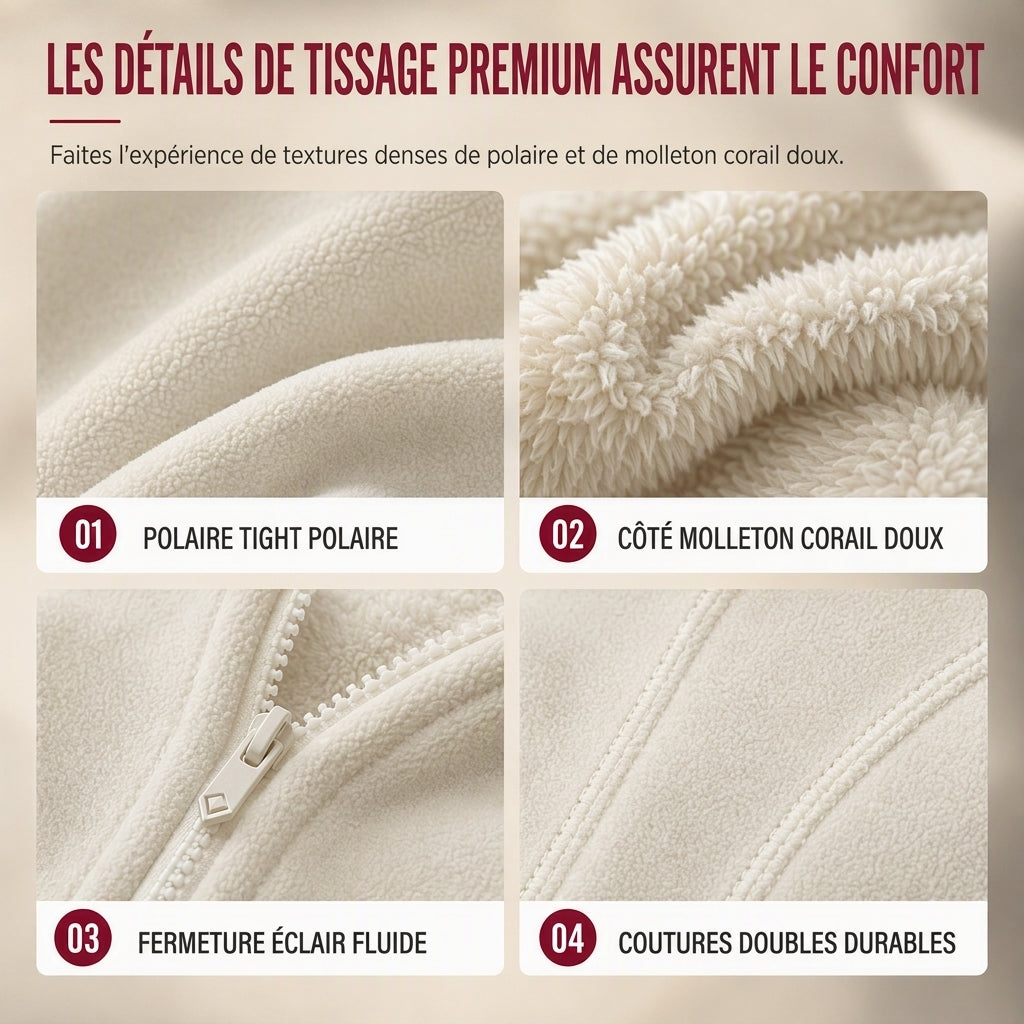 Veste chaude unisexe réversible à col montant et fermeture éclair