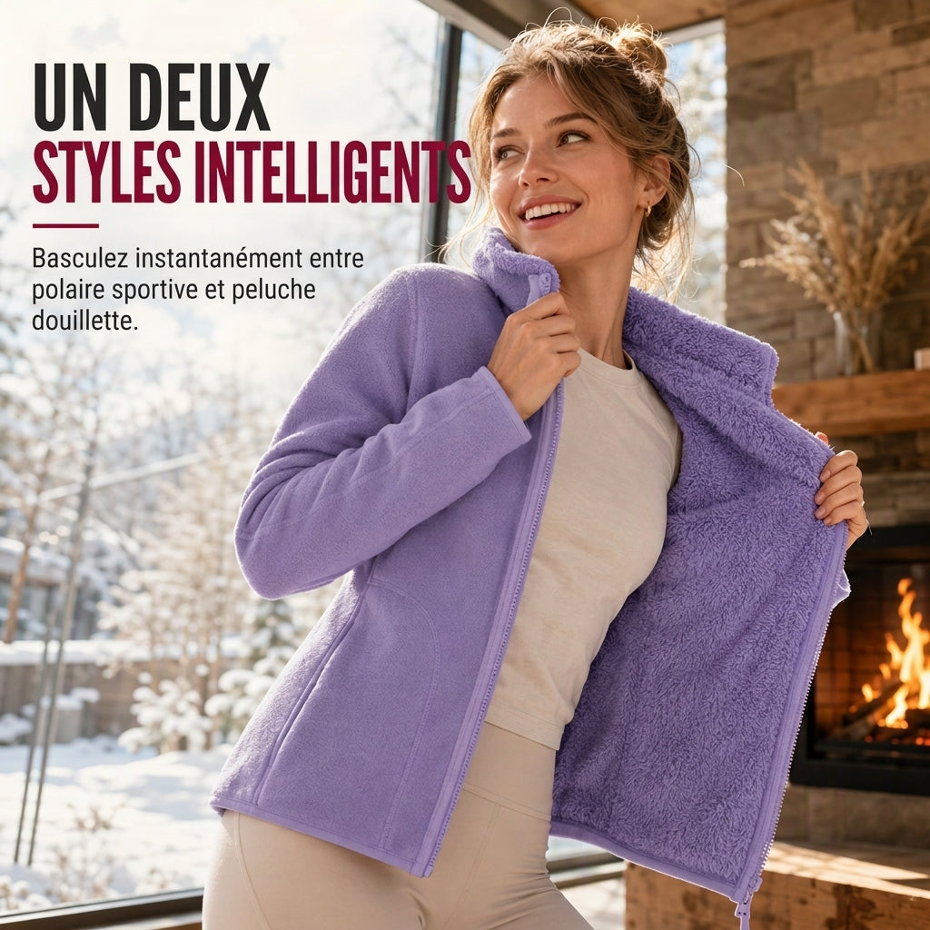 Veste chaude unisexe réversible à col montant et fermeture éclair