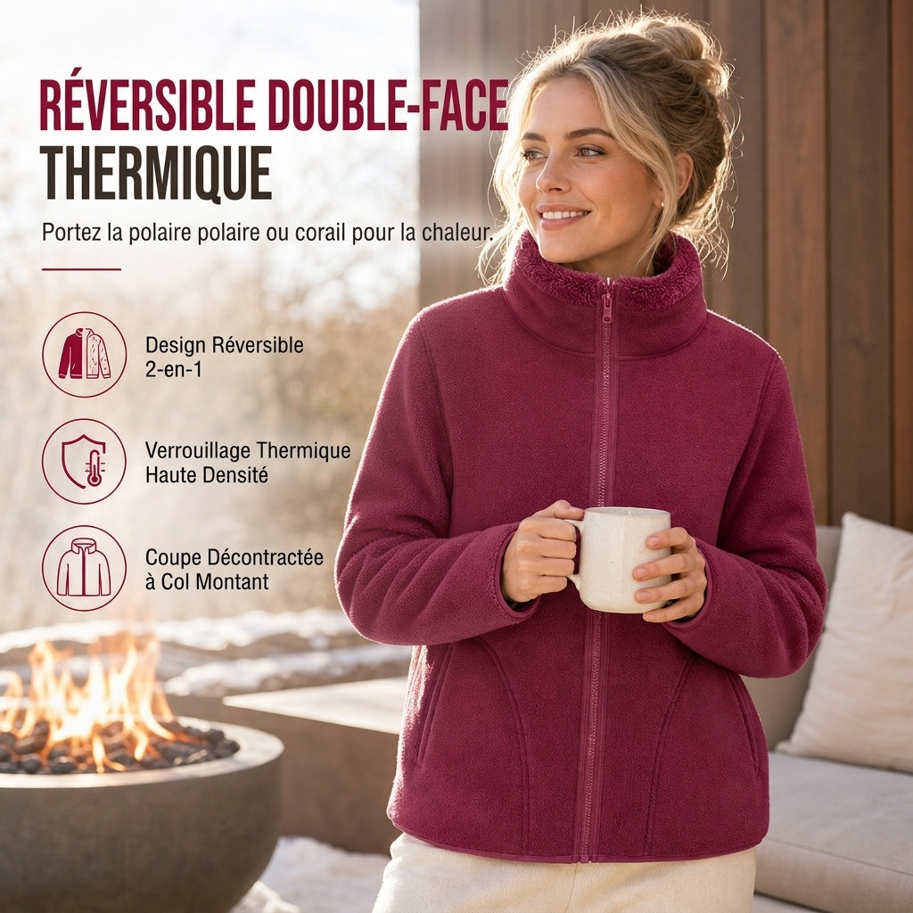 Veste chaude unisexe réversible à col montant et fermeture éclair