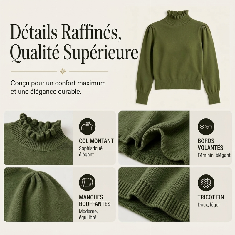 Haut en maille élégant et confortable pour femme, avec bordure à volants
