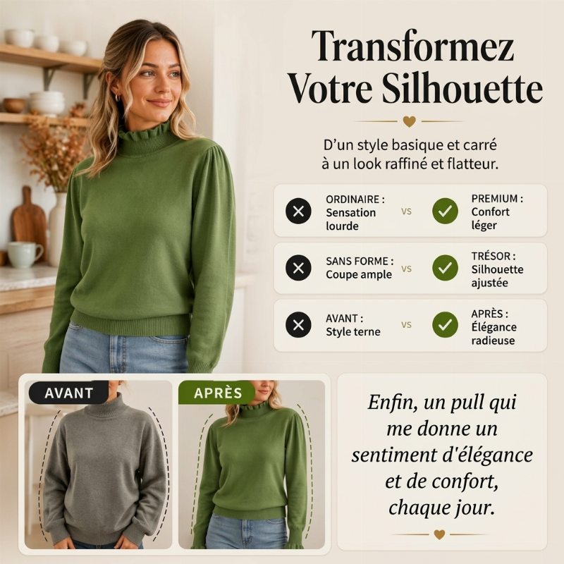 Haut en maille élégant et confortable pour femme, avec bordure à volants