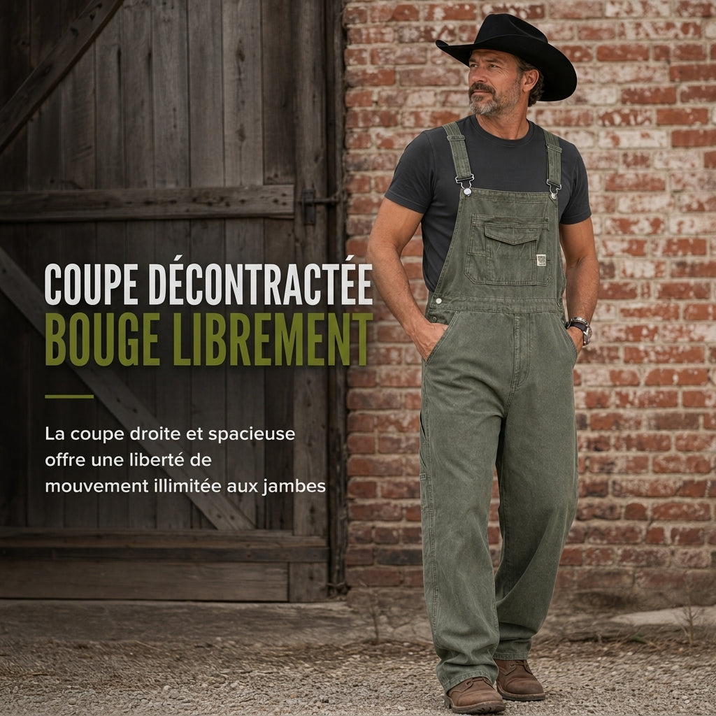 Salopettes en jean de coton épais pour homme, coupe décontractée, jambes droites, avec multiples poches utilitaires