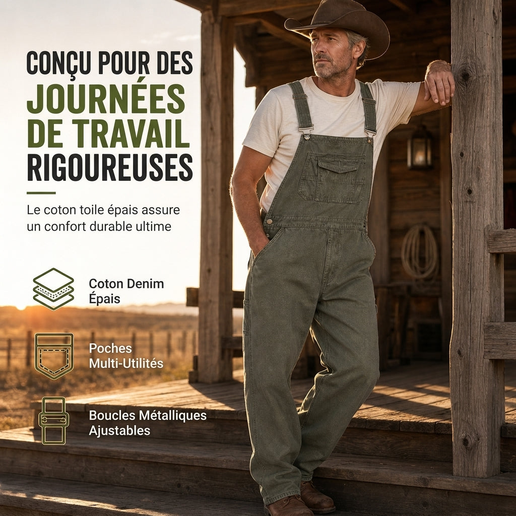 Salopettes en jean de coton épais pour homme, coupe décontractée, jambes droites, avec multiples poches utilitaires