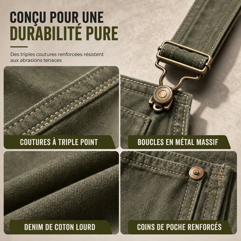 Salopettes en jean de coton épais pour homme, coupe décontractée, jambes droites, avec multiples poches utilitaires