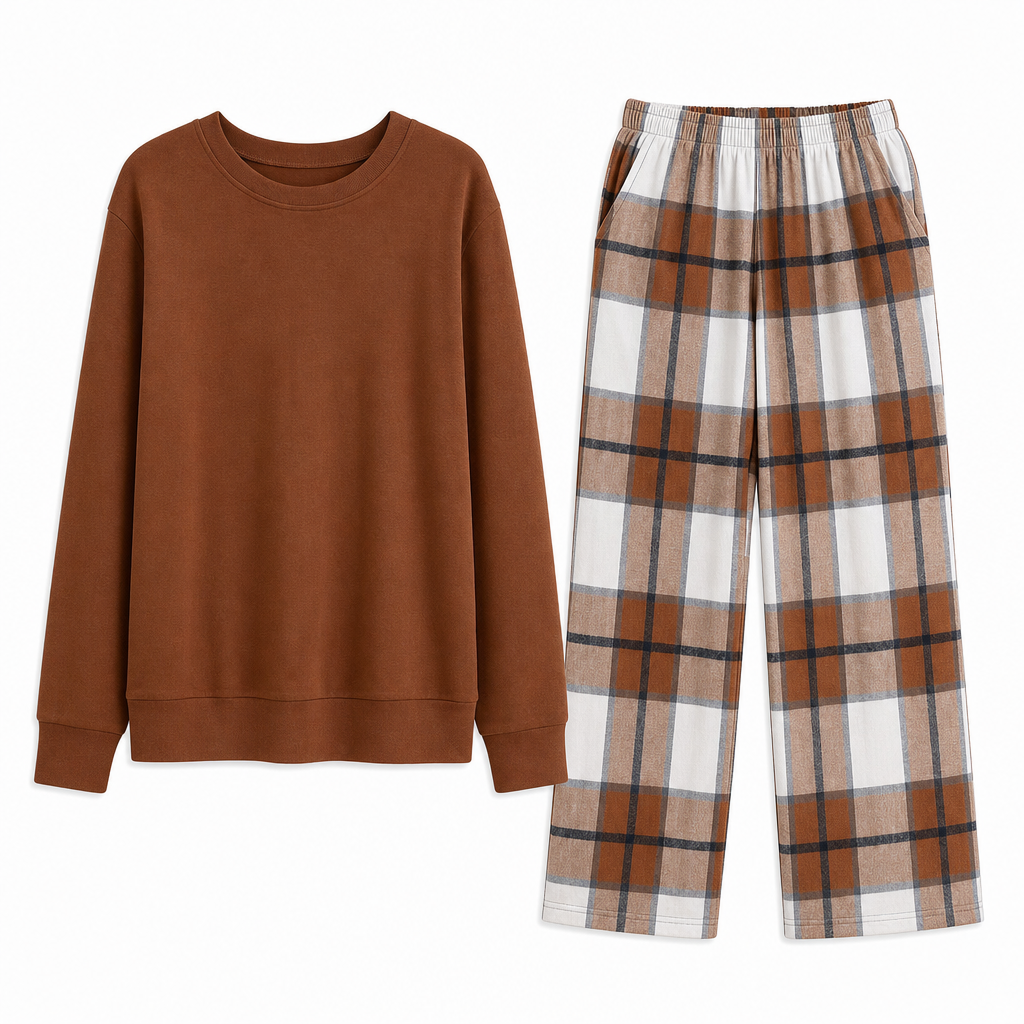 Ensemble sweat à col rond décontracté doux pour femme et pantalon à jambes larges
