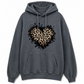 Sweat à capuche décontracté pour femme en polaire, avec motif cœur léopard et poche kangourou