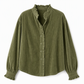 Blouse vintage en velours côtelé pour femme avec col à volants et manches longues bouffantes