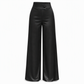 Pantalon élégant en satin à taille haute et jambes larges, avec une taille asymétrique