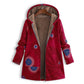 Manteau à capuche pour femme avec imprimé feuille vintage