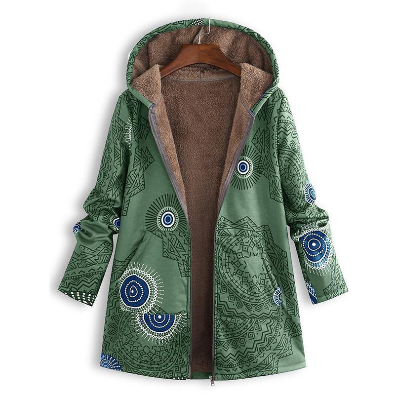 Manteau à capuche pour femme avec imprimé feuille vintage