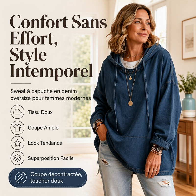 Sweat à capuche en jean décontracté pour femme