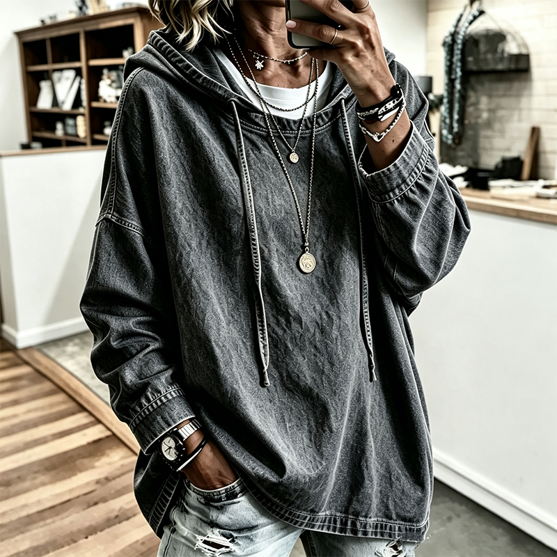 Sweat à capuche en jean décontracté pour femme