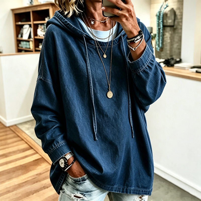 Sweat à capuche en jean décontracté pour femme