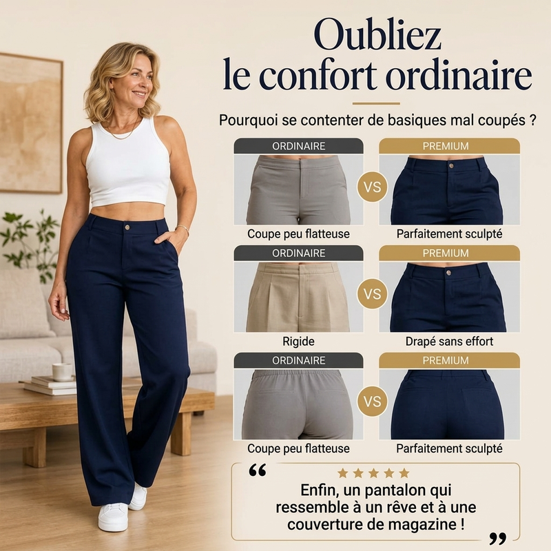 Pantalon habillé femme taille haute, coupe droite