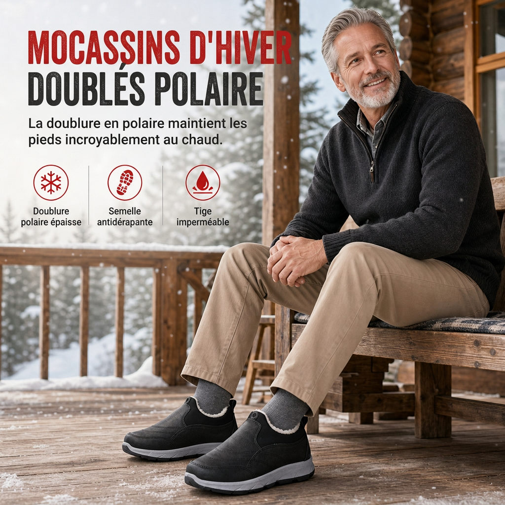 Chaussures d'hiver imperméables pour hommes, doublées de polaire, à enfiler, à semelle souple antidérapante, chaussures décontractées chaudes en coton pour personnes âgées
