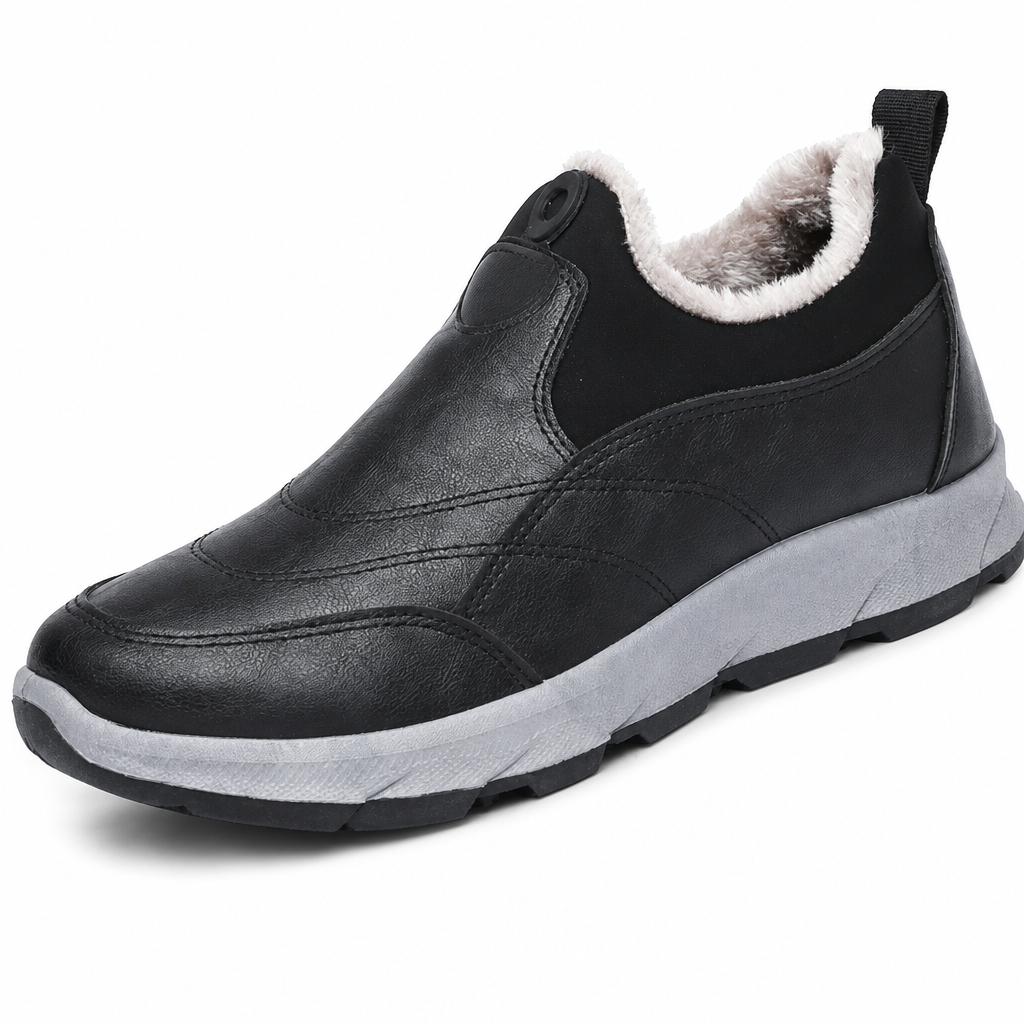 Chaussures d'hiver imperméables pour hommes, doublées de polaire, à enfiler, à semelle souple antidérapante, chaussures décontractées chaudes en coton pour personnes âgées