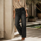 Jean stretch à coupe large et taille haute pour femme
