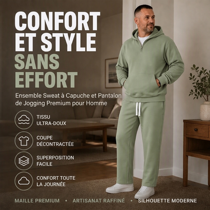 Ensemble à la mode pour homme : sweat à capuche demi-zip et pantalon large