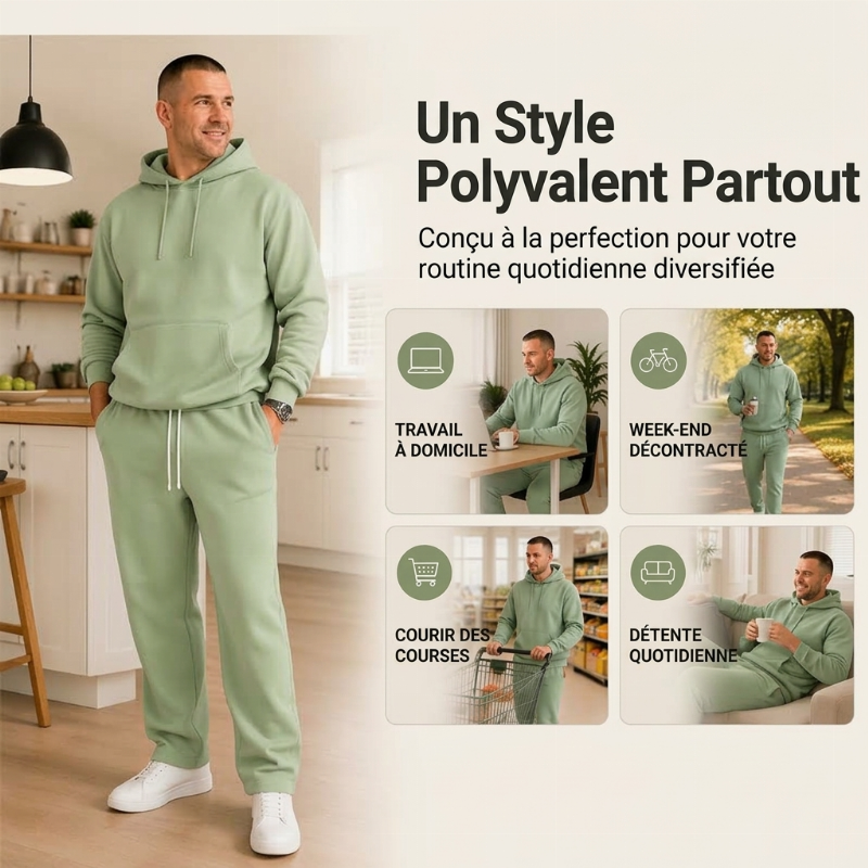 Ensemble à la mode pour homme : sweat à capuche demi-zip et pantalon large