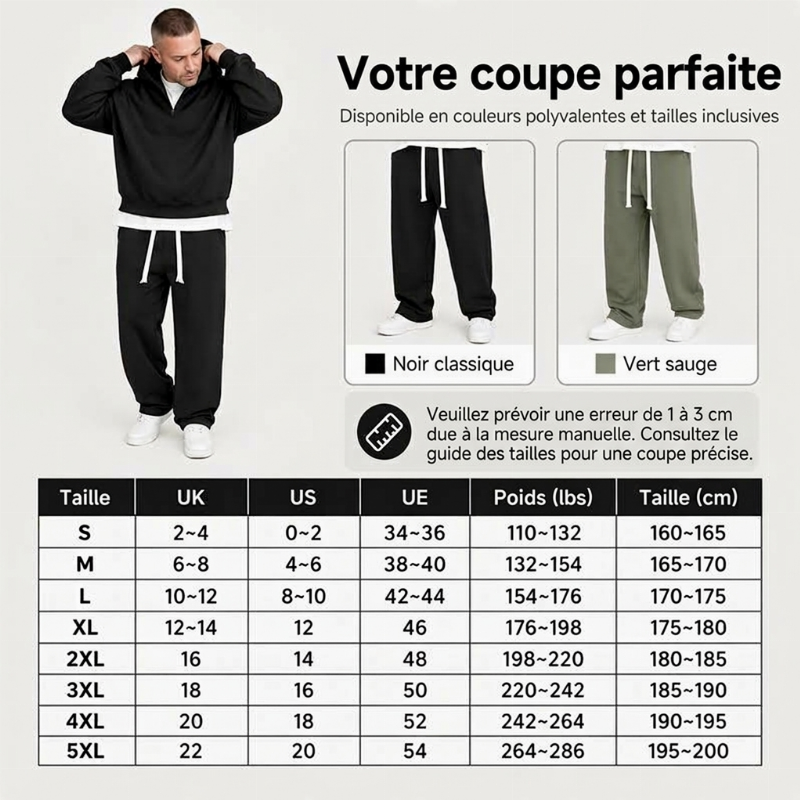 Ensemble à la mode pour homme : sweat à capuche demi-zip et pantalon large