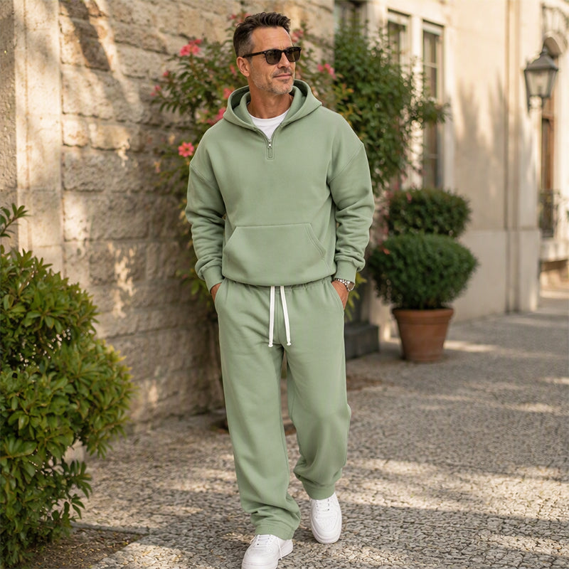 Ensemble à la mode pour homme : sweat à capuche demi-zip et pantalon large