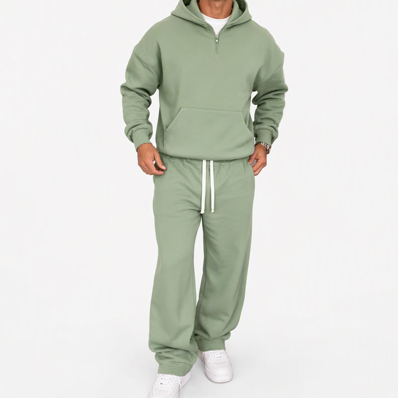 Ensemble à la mode pour homme : sweat à capuche demi-zip et pantalon large
