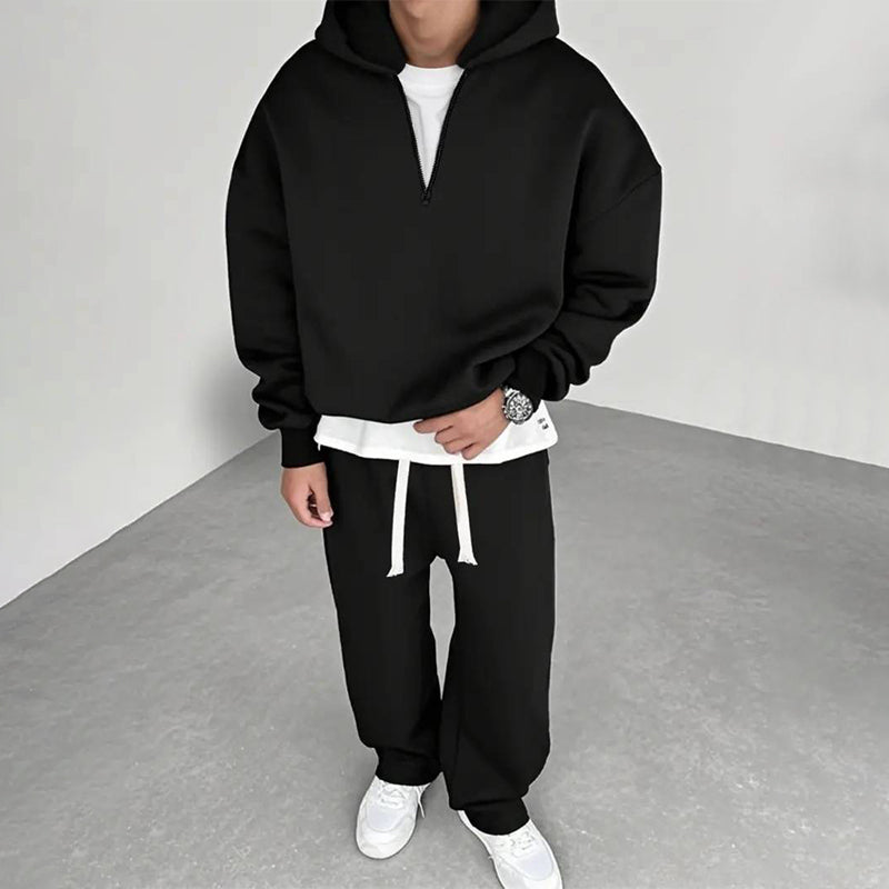 Ensemble à la mode pour homme : sweat à capuche demi-zip et pantalon large