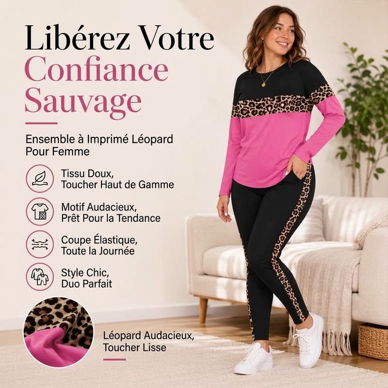 ⏳Liquidation totale!Ensemble 2 pièces décontracté pour femme à imprimé léopard