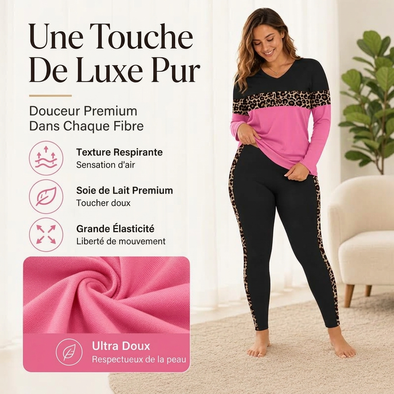 ⏳Liquidation totale!Ensemble 2 pièces décontracté pour femme à imprimé léopard