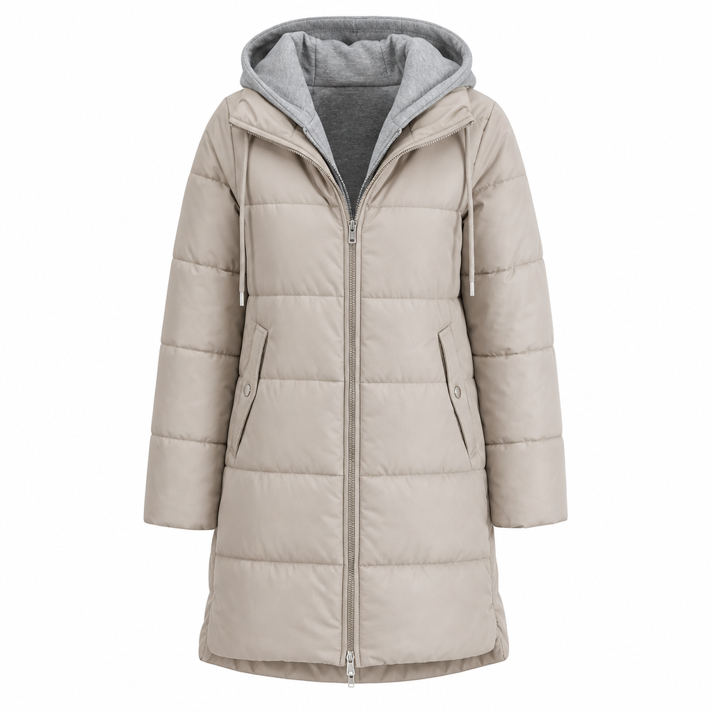 👜 -50 % sur toute la mode femme ! ✨Manteau matelé long à capuche et coupe slim, couleur unie, avec poches pour l'hiver