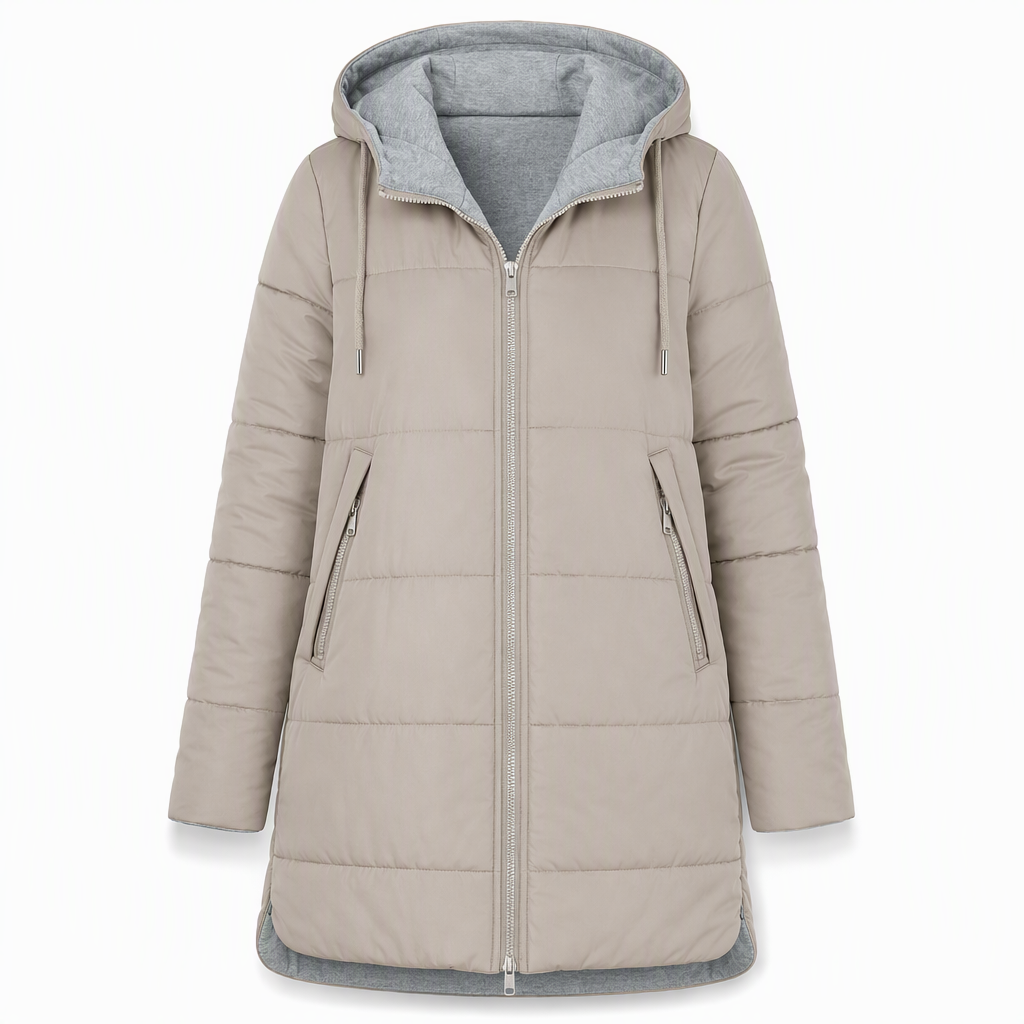 👜 -50 % sur toute la mode femme ! ✨Manteau matelé long à capuche et coupe slim, couleur unie, avec poches pour l'hiver