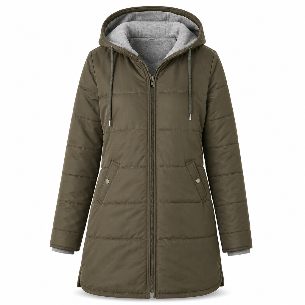 👜 -50 % sur toute la mode femme ! ✨Manteau matelé long à capuche et coupe slim, couleur unie, avec poches pour l'hiver