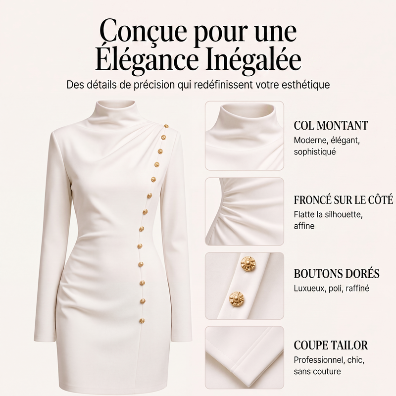 Robe mini femme à col montant et drapé