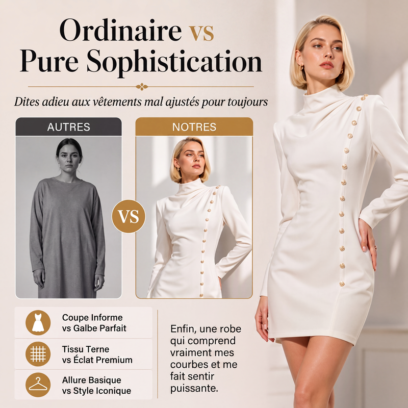 Robe mini femme à col montant et drapé