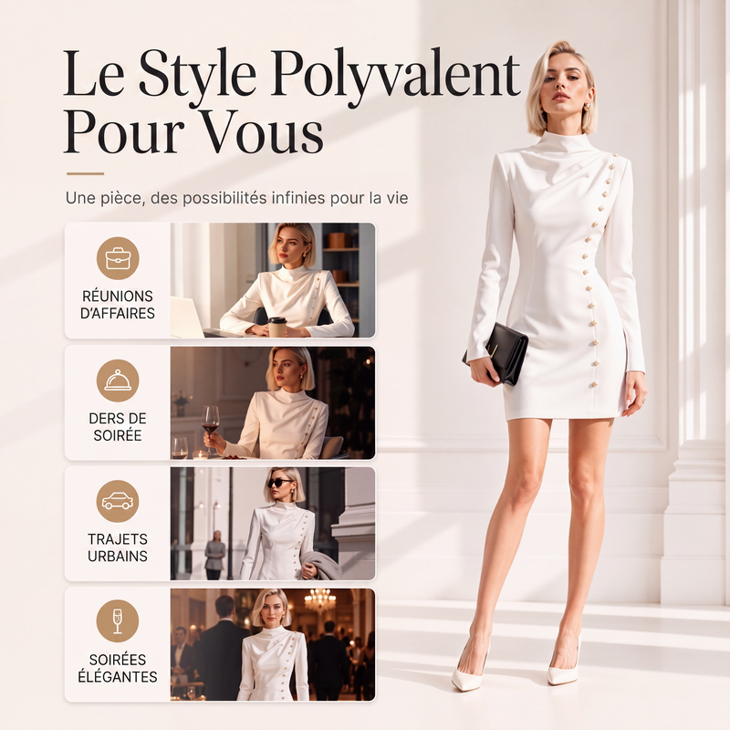 Robe mini femme à col montant et drapé