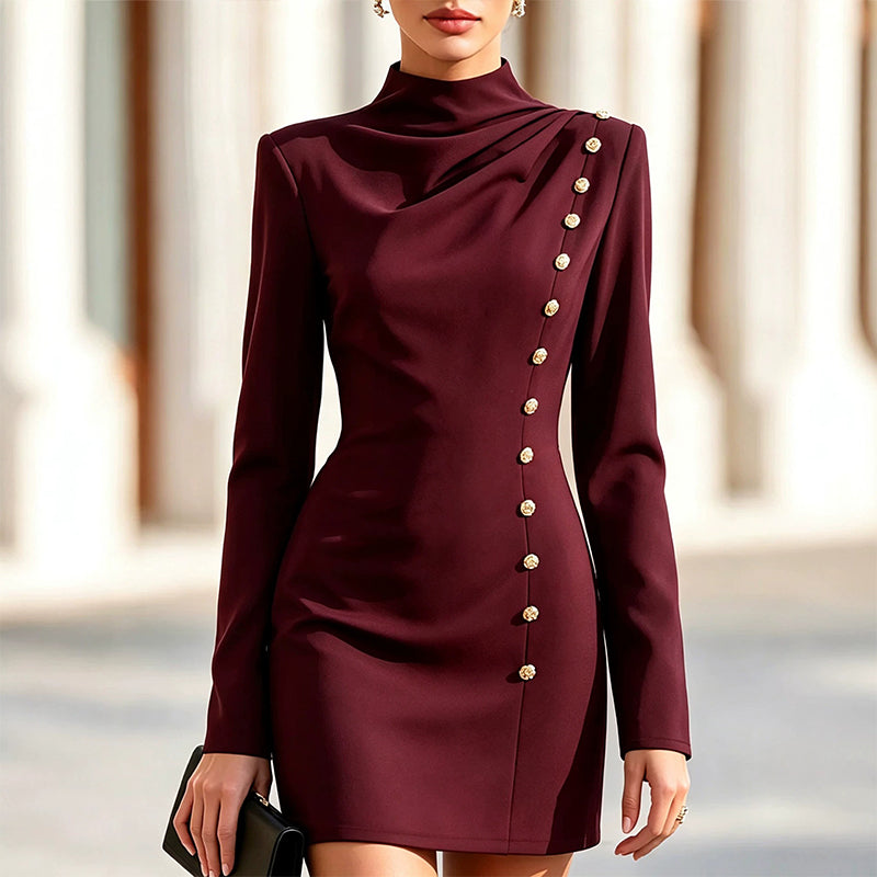 Robe mini femme à col montant et drapé