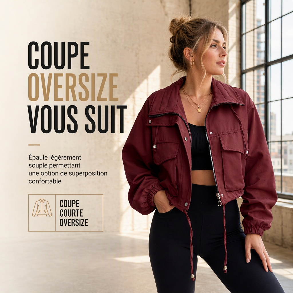 🔥 50% de réduction 🔥Coupe-vent femme à fermeture éclair courte et couleur unie, manteau d'automne