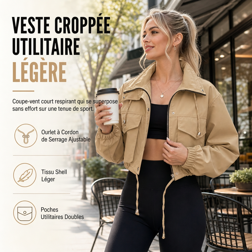 🔥 50% de réduction 🔥Coupe-vent femme à fermeture éclair courte et couleur unie, manteau d'automne
