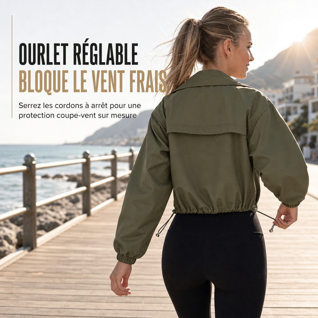 🔥 50% de réduction 🔥Coupe-vent femme à fermeture éclair courte et couleur unie, manteau d'automne