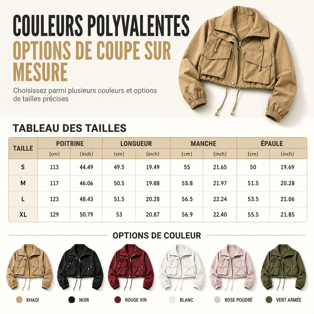 🔥 50% de réduction 🔥Coupe-vent femme à fermeture éclair courte et couleur unie, manteau d'automne
